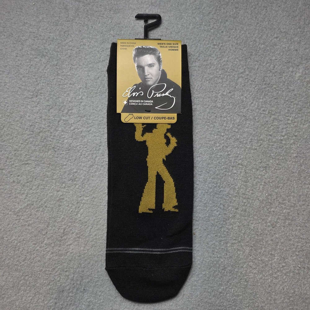 Elvis Presley Socks Mens 7-10 Black Low Cut Perri's Novelty Music Silhouette